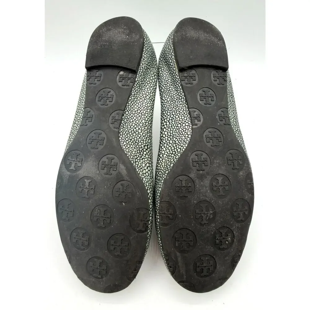 Tory Burch Gray Stingray Embossed Leather Reva Ballet Flats-Sz 7.5